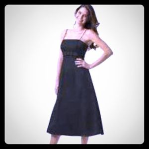 Black Spaghetti Strap Tea Length Satin Dress